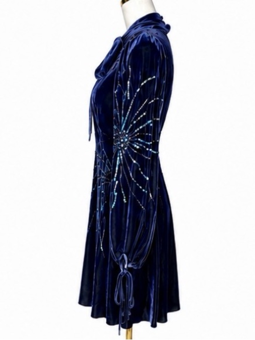 Marc Jacobs Midnight Blue Velvet Bow-Tie Long Sleeve Dress - Picture 6 of 6